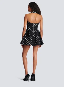 Women Balmain Halterneck Dress In A Polka-dot Jacquard Knit