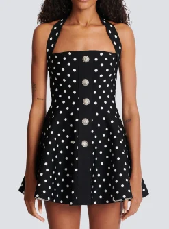 Women Balmain Halterneck Dress In A Polka-dot Jacquard Knit