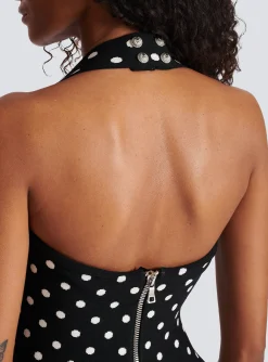 Women Balmain Halterneck Dress In A Polka-dot Jacquard Knit