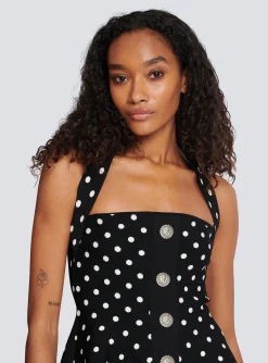 Women Balmain Halterneck Dress In A Polka-dot Jacquard Knit