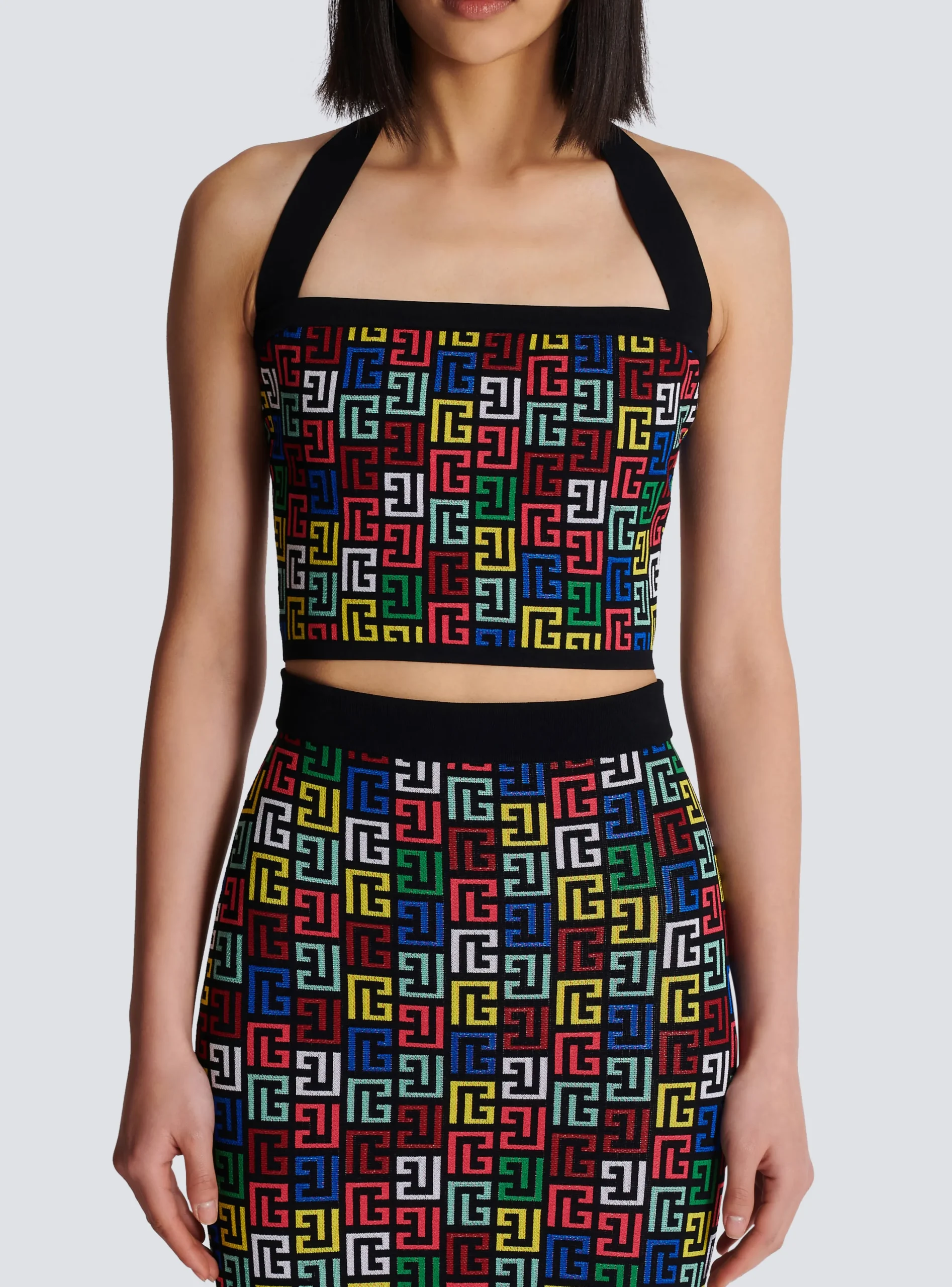 Women Balmain Halterneck Top In Pop Monogram Knit
