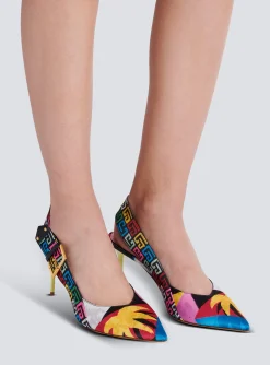Women Balmain Heeled Ruby Slingbacks In Printed Satin