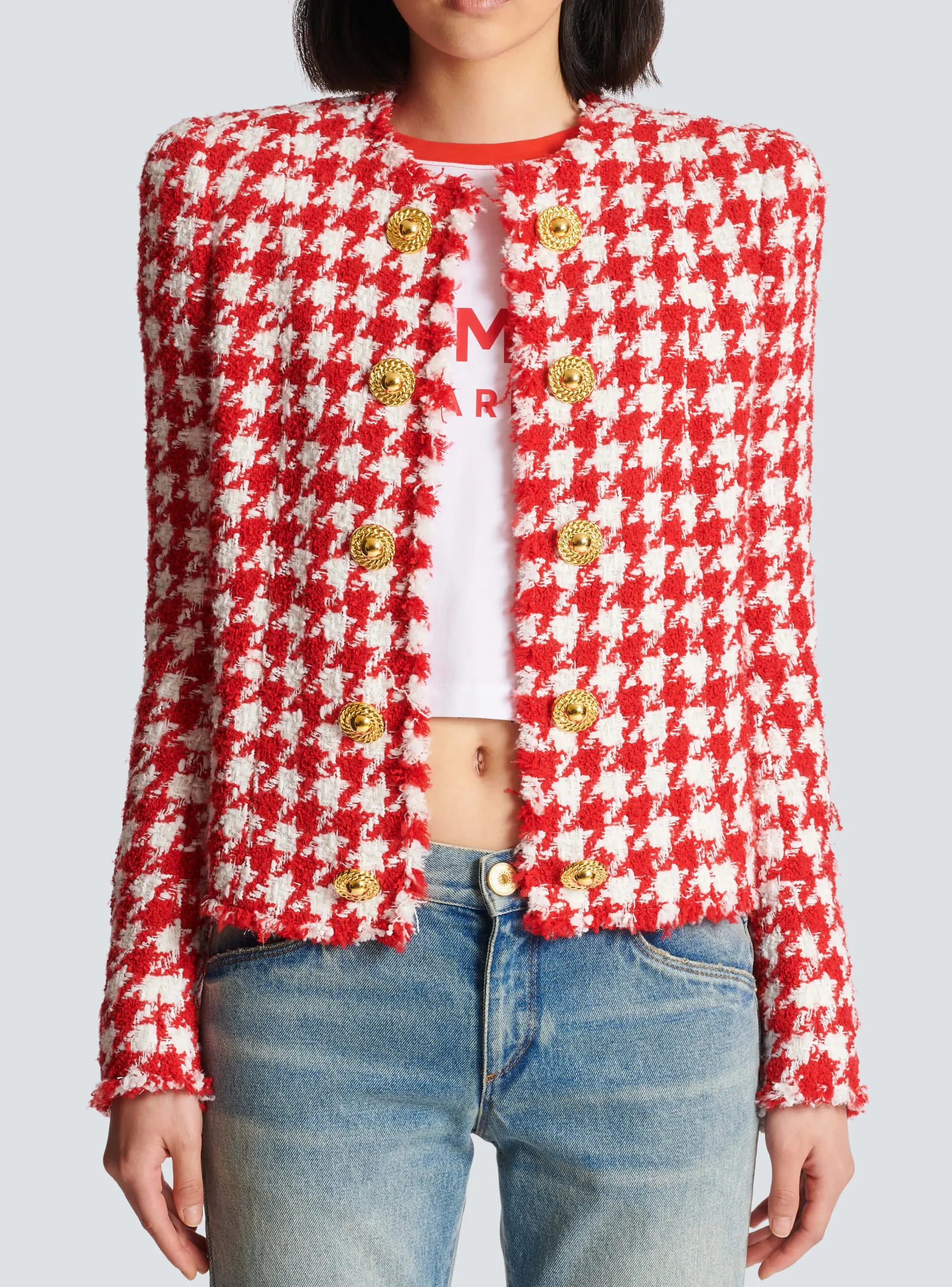Women Balmain Houndstooth Tweed Jacket