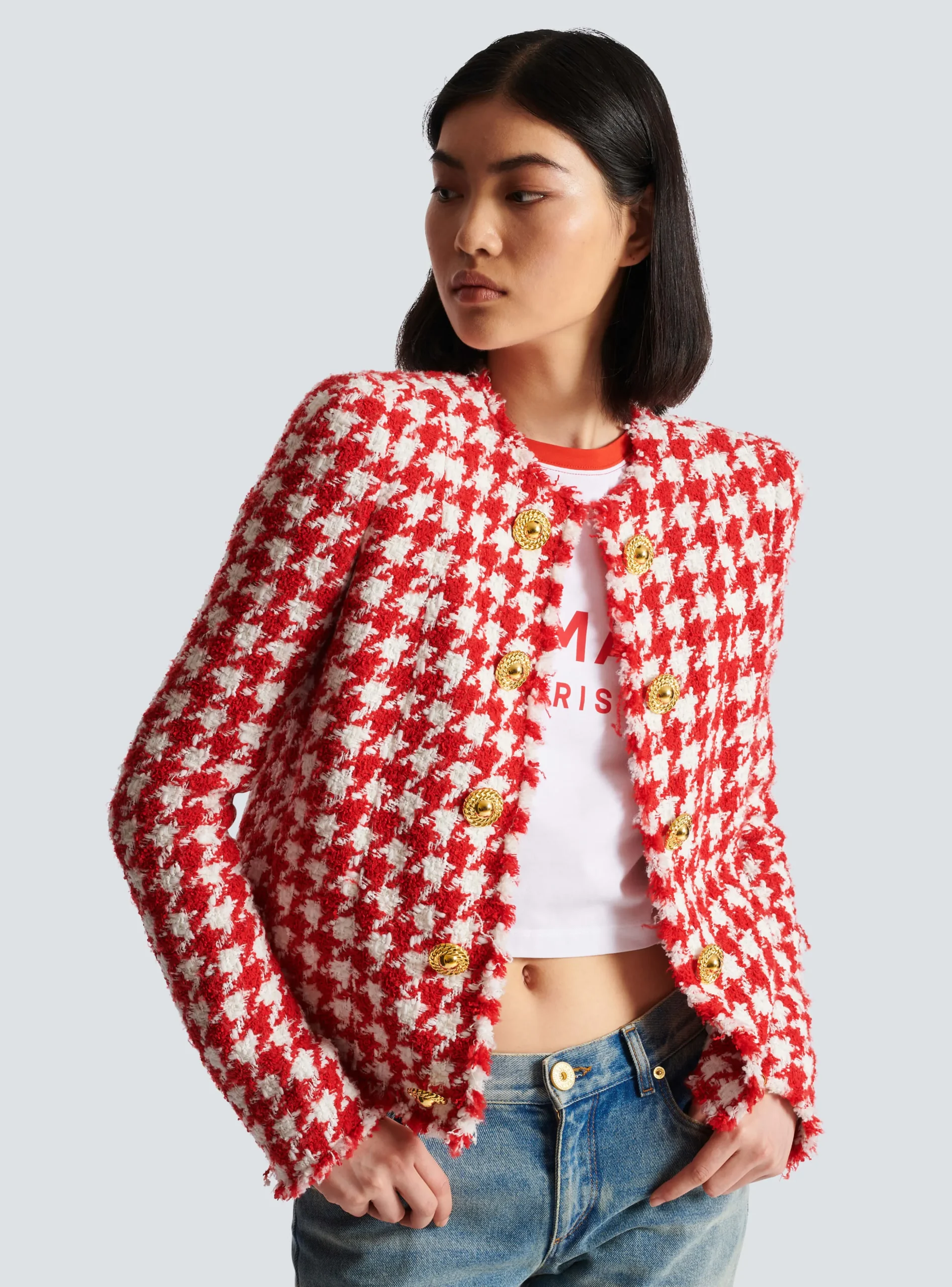 Women Balmain Houndstooth Tweed Jacket