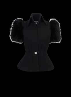 Women Balmain Jacket With Short Faux Fur Sleeves