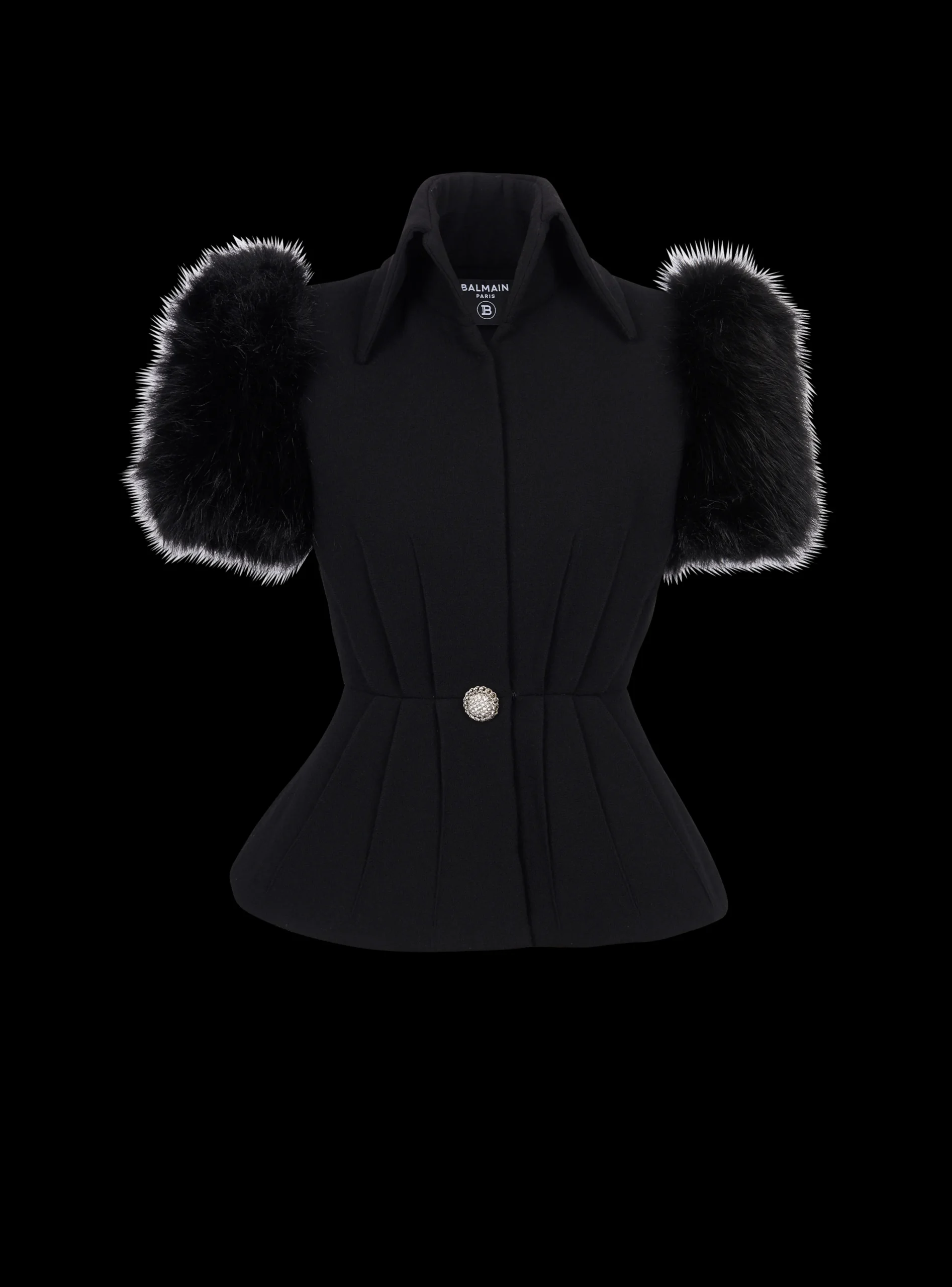 Women Balmain Jacket With Short Faux Fur Sleeves