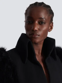 Women Balmain Jacket With Short Faux Fur Sleeves