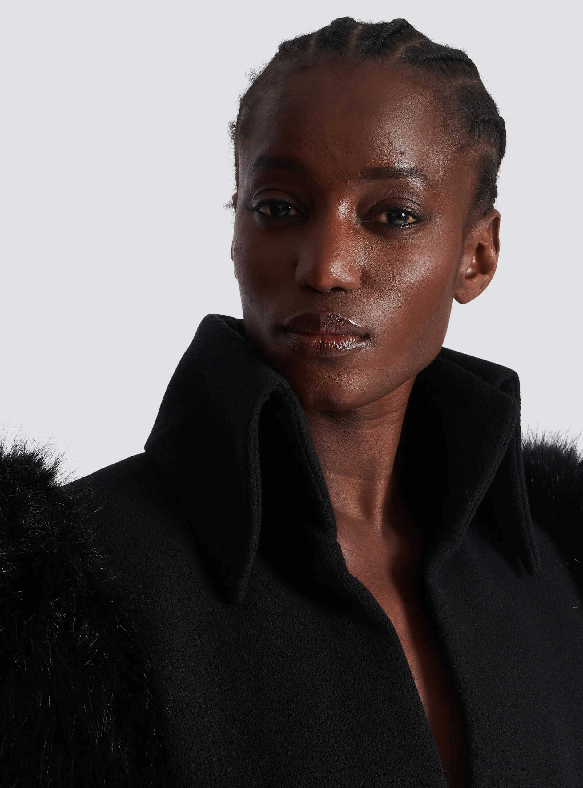 Women Balmain Jacket With Short Faux Fur Sleeves