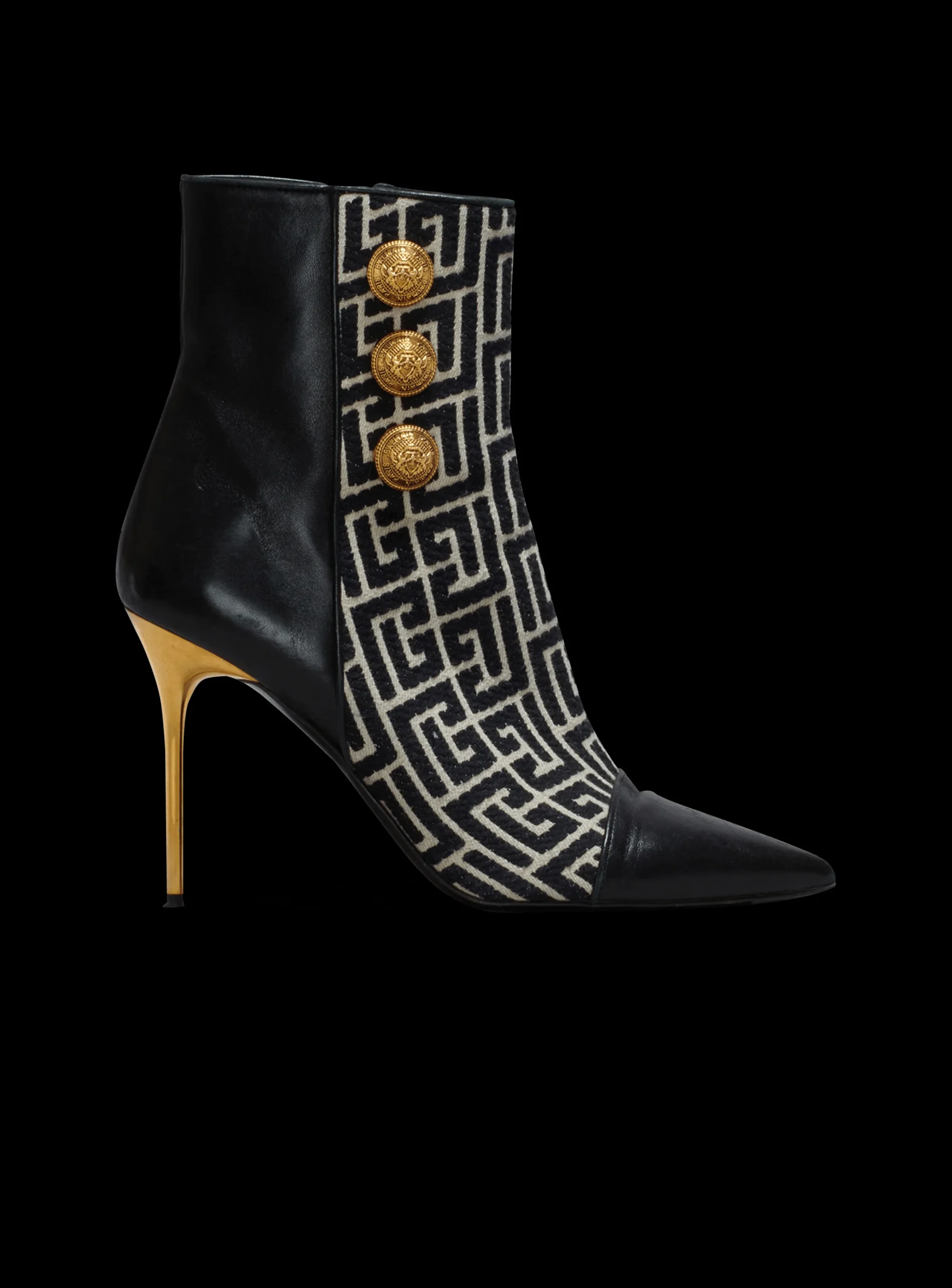 Women Balmain Jacquard Monogram And Leather Roni Ankle Boots