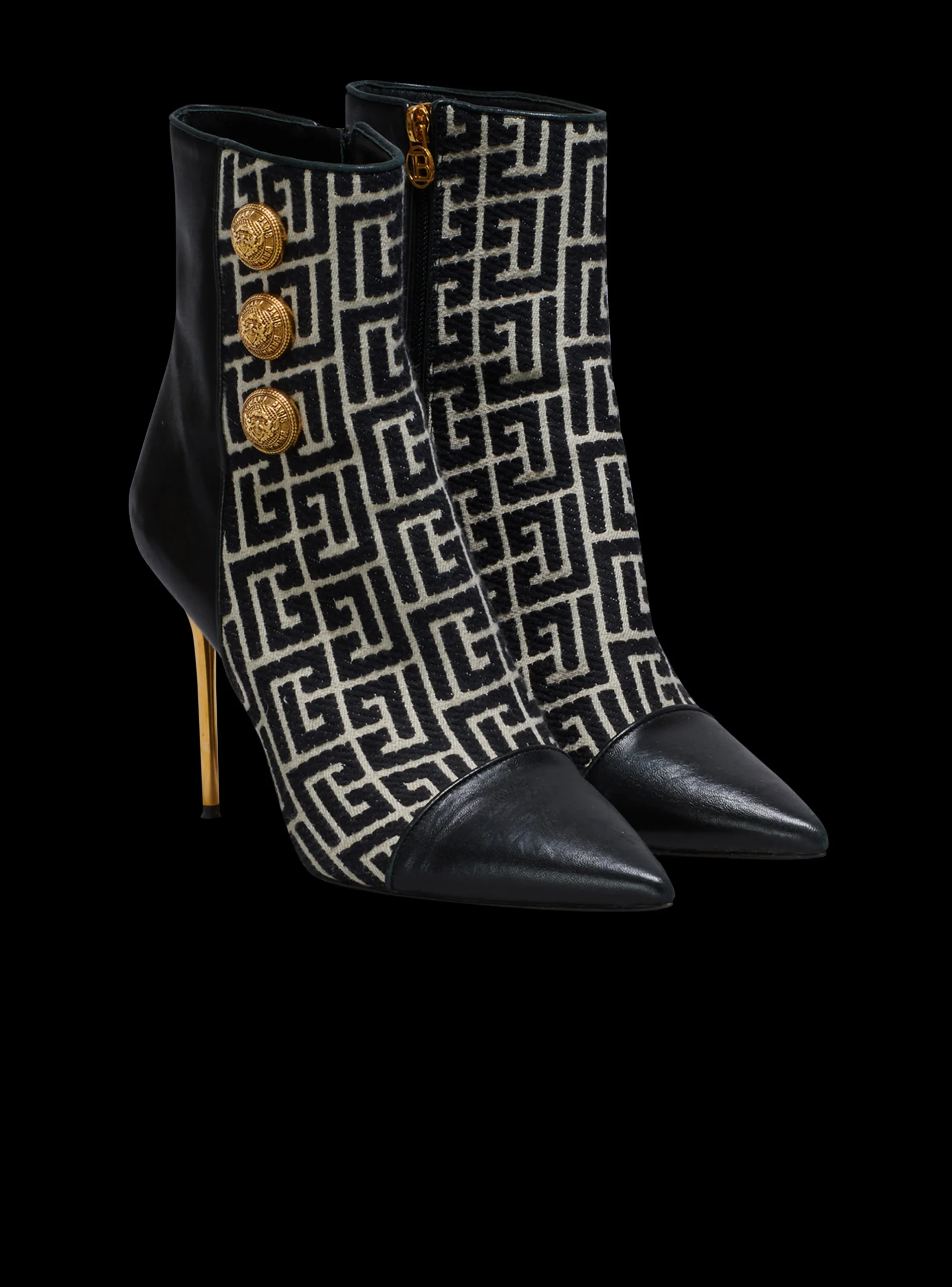 Women Balmain Jacquard Monogram And Leather Roni Ankle Boots