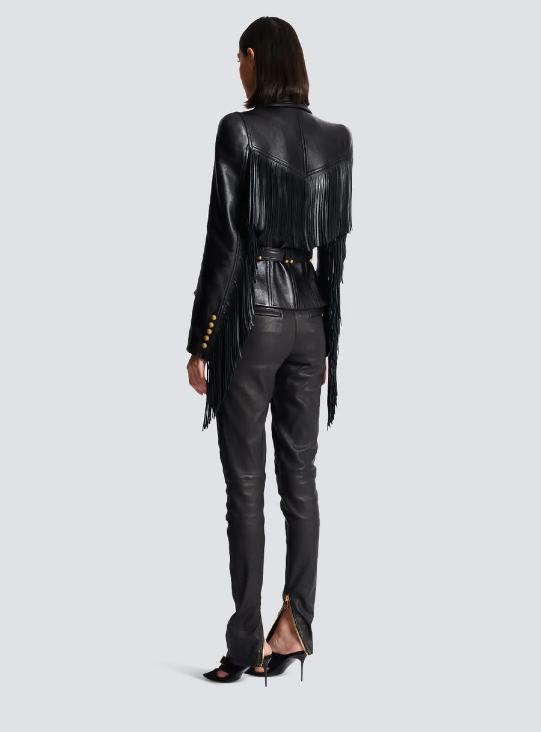 Women Balmain Jolie Madame Fringed Leather Jacket