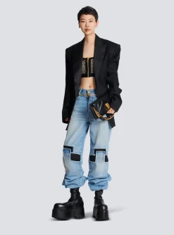 Women Balmain Knit Crop Top With Monogram