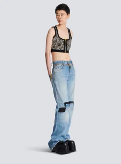 Women Balmain Knit Crop Top With Monogram