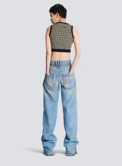 Women Balmain Knit Crop Top With Monogram