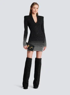 Women Balmain Knit Dress With Pearl And Crystal Embroidery