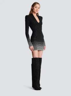 Women Balmain Knit Dress With Pearl And Crystal Embroidery