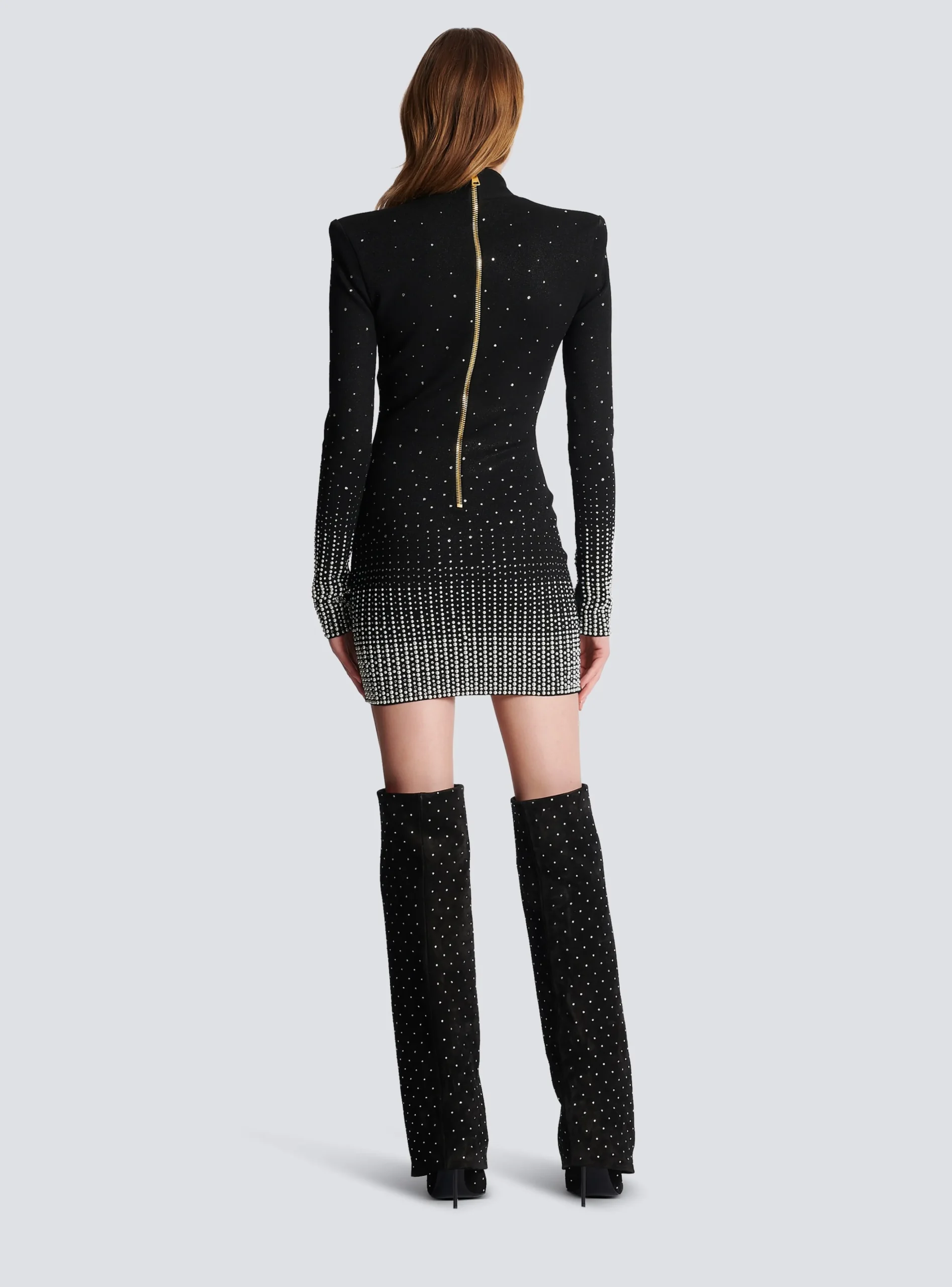 Women Balmain Knit Dress With Pearl And Crystal Embroidery