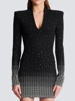 Women Balmain Knit Dress With Pearl And Crystal Embroidery