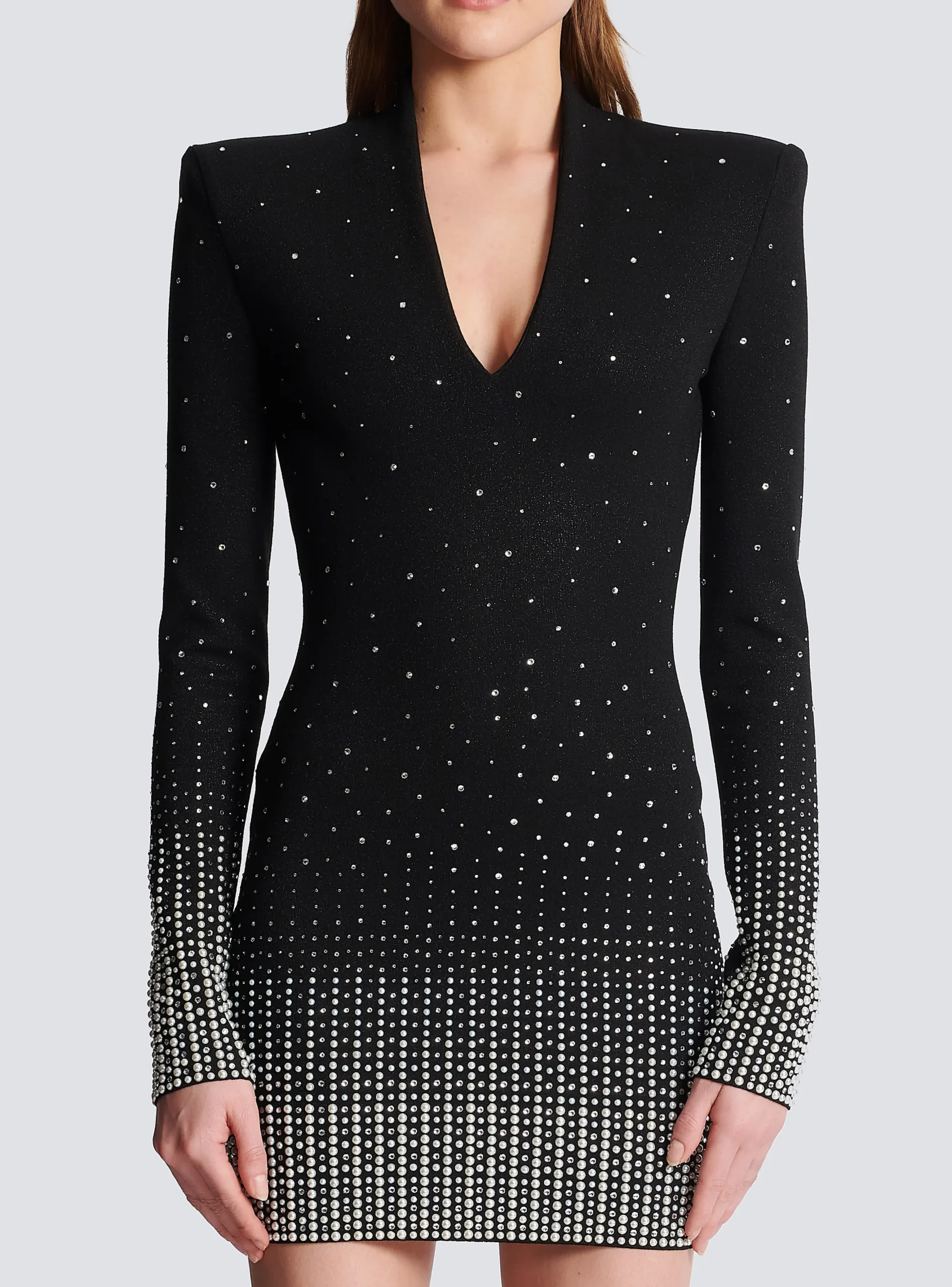 Women Balmain Knit Dress With Pearl And Crystal Embroidery