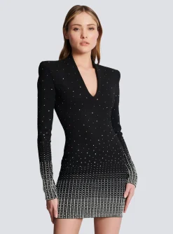 Women Balmain Knit Dress With Pearl And Crystal Embroidery