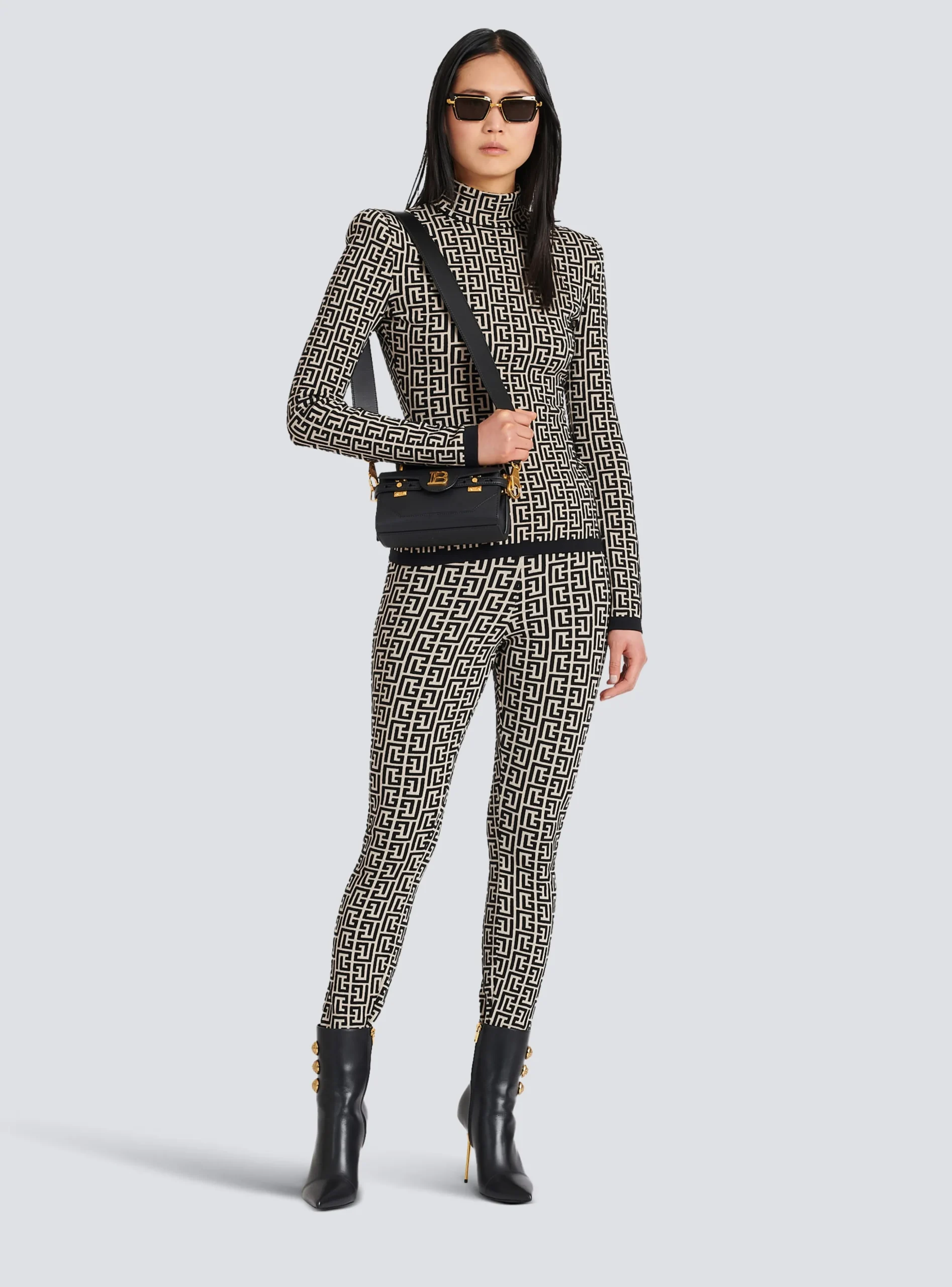 Women Balmain Knit Leggings With Monogram