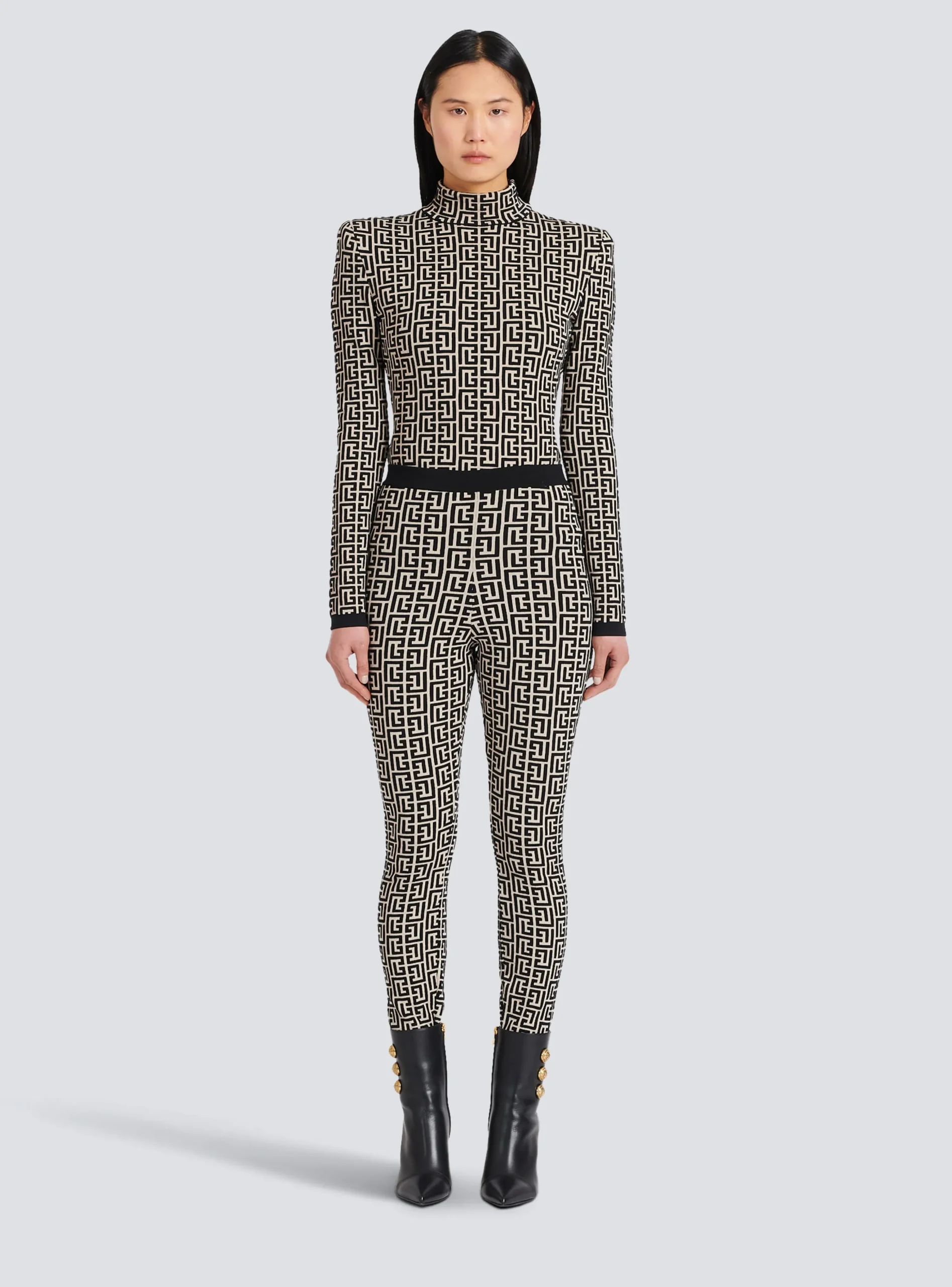 Women Balmain Knit Leggings With Monogram