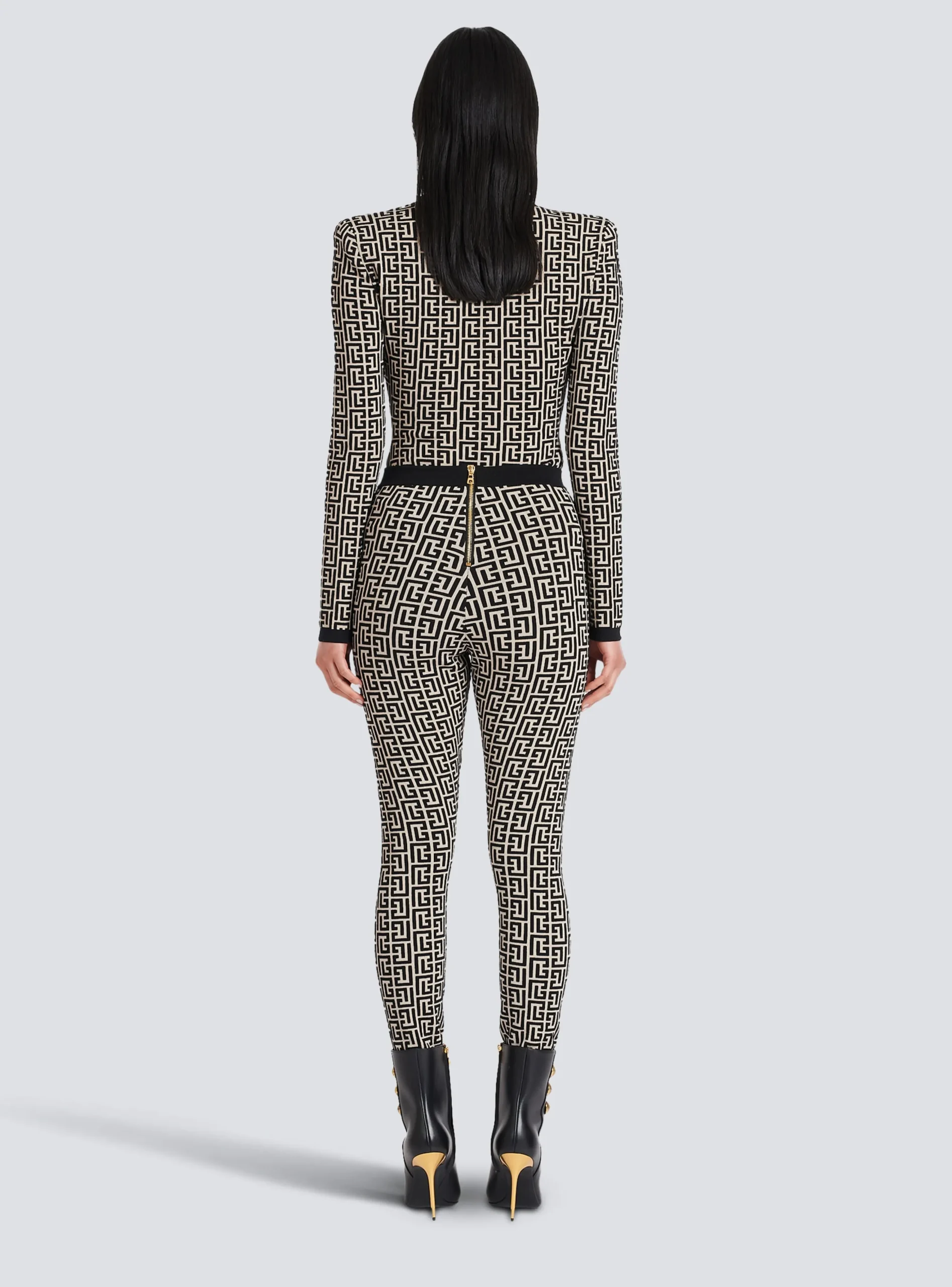 Women Balmain Knit Leggings With Monogram