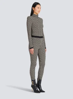 Women Balmain Knit Leggings With Monogram