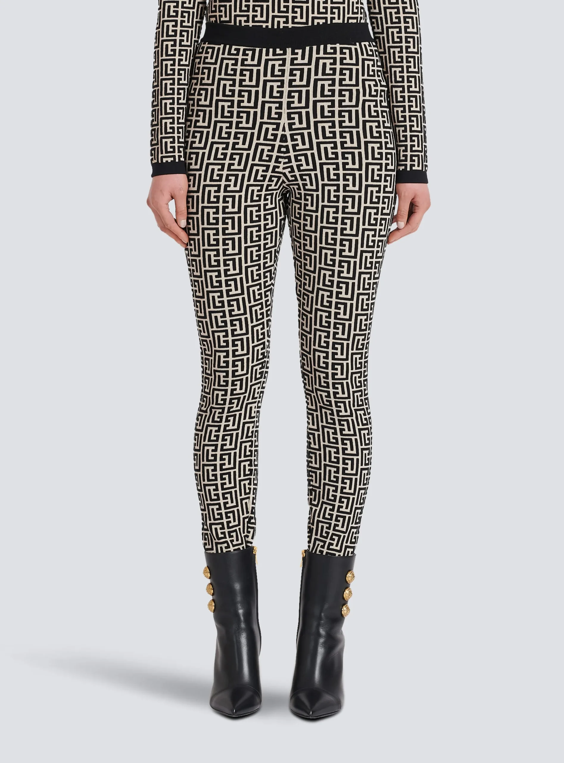 Women Balmain Knit Leggings With Monogram