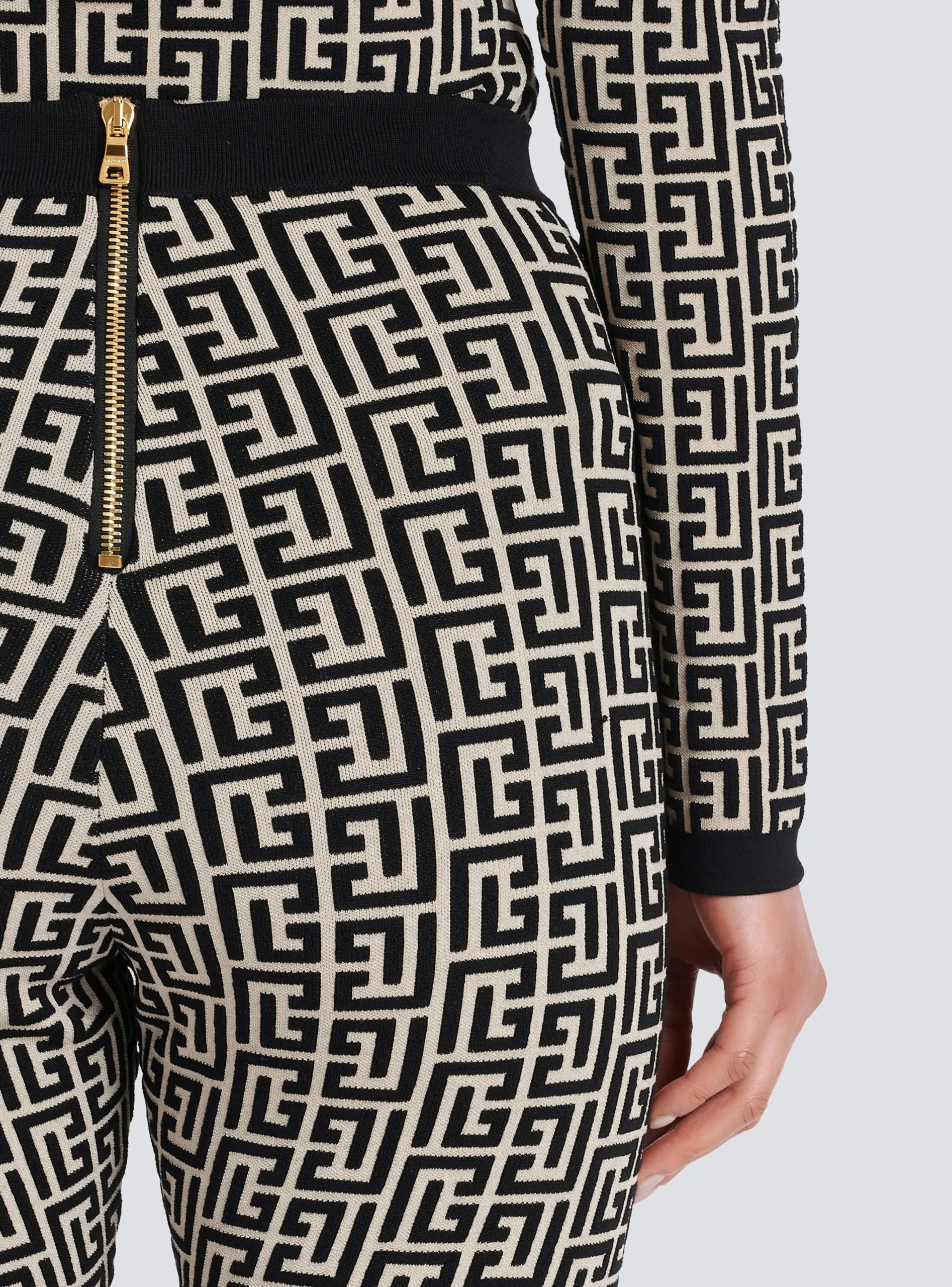Women Balmain Knit Leggings With Monogram