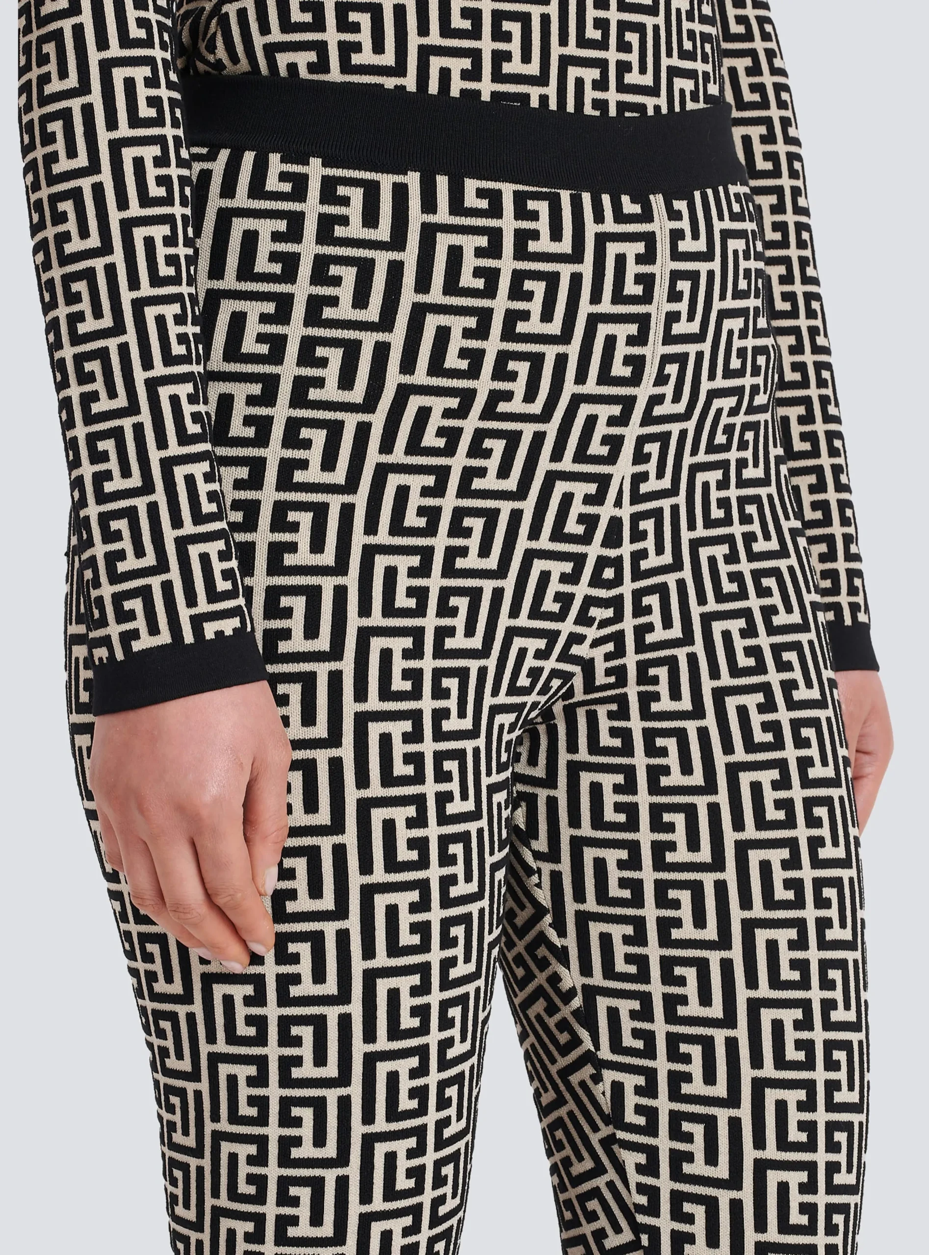 Women Balmain Knit Leggings With Monogram