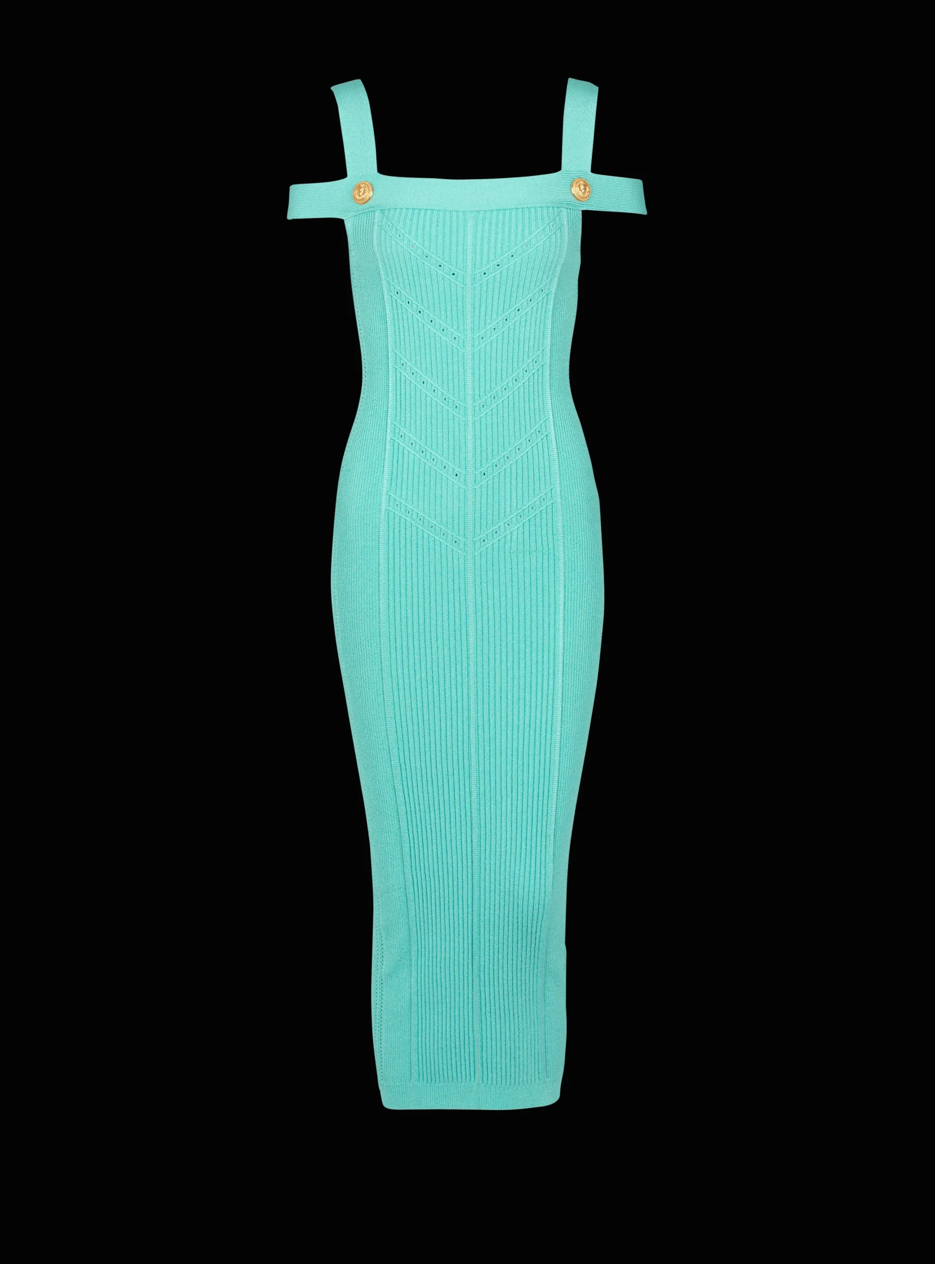 Women Balmain Knit Midi Dress With Double Straps