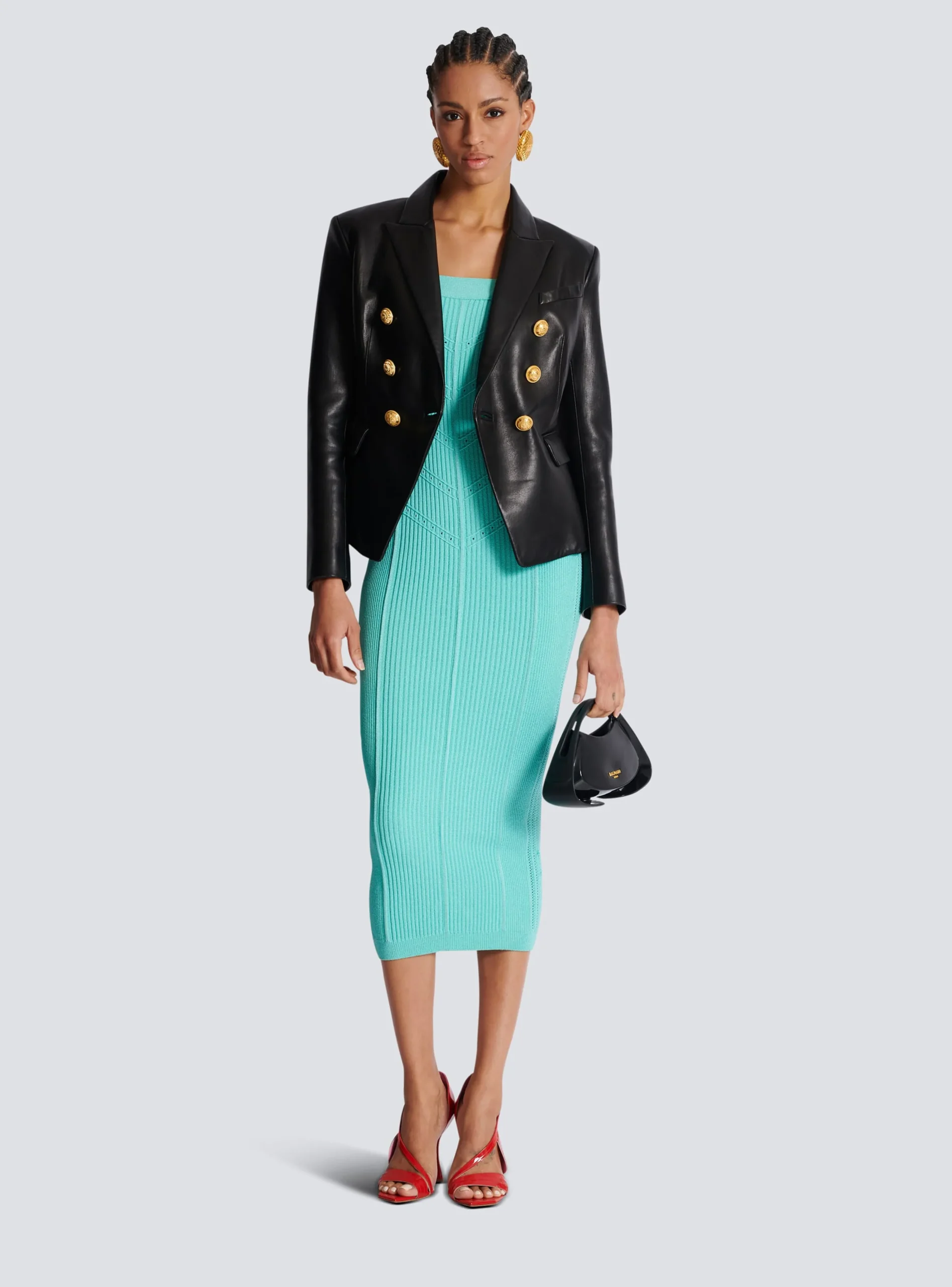 Women Balmain Knit Midi Dress With Double Straps