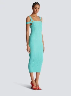 Women Balmain Knit Midi Dress With Double Straps