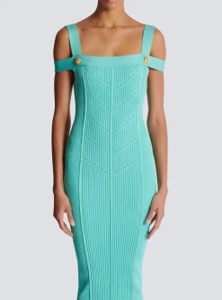 Women Balmain Knit Midi Dress With Double Straps