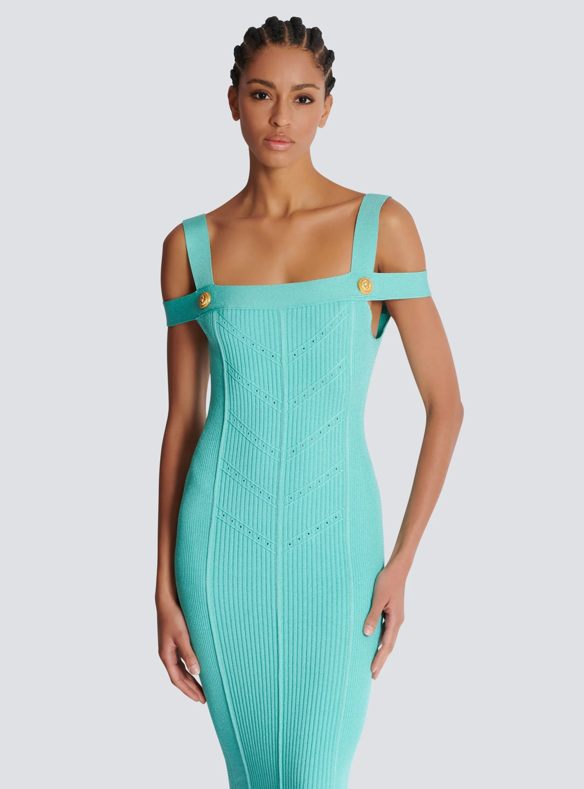 Women Balmain Knit Midi Dress With Double Straps