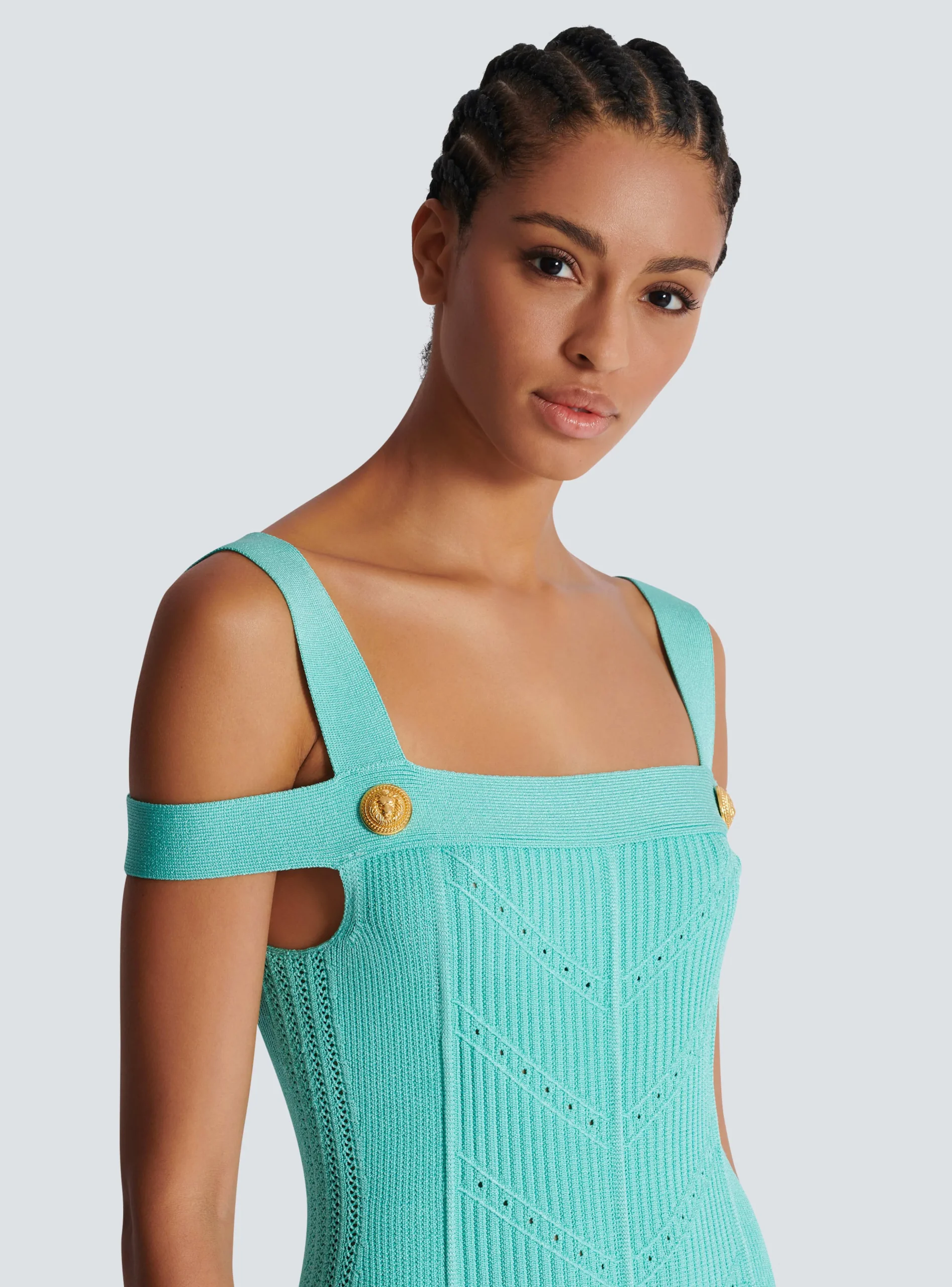 Women Balmain Knit Midi Dress With Double Straps