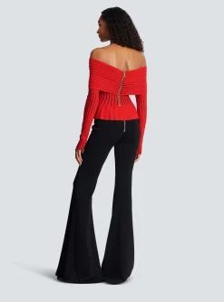 Women Balmain Knotted Off-the-shoulder Top