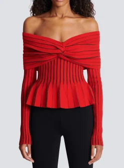 Women Balmain Knotted Off-the-shoulder Top