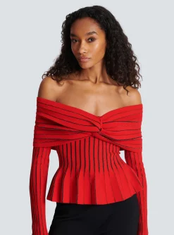Women Balmain Knotted Off-the-shoulder Top