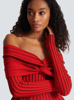 Women Balmain Knotted Off-the-shoulder Top