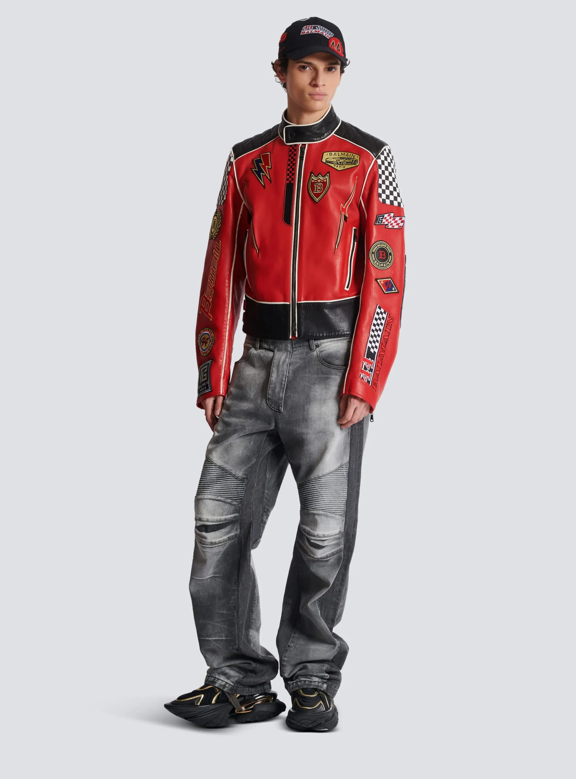 Balmain Lambskin Jacket With Racing Patches