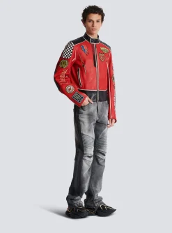 Balmain Lambskin Jacket With Racing Patches