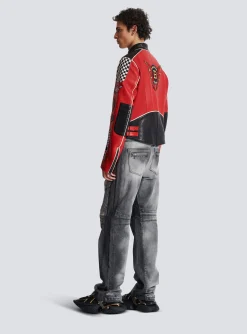 Balmain Lambskin Jacket With Racing Patches