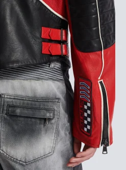 Balmain Lambskin Jacket With Racing Patches