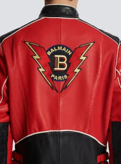 Balmain Lambskin Jacket With Racing Patches