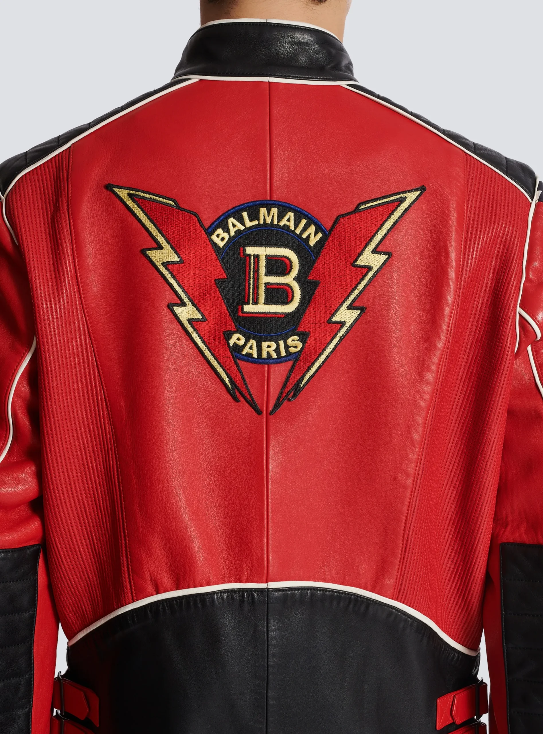 Balmain Lambskin Jacket With Racing Patches
