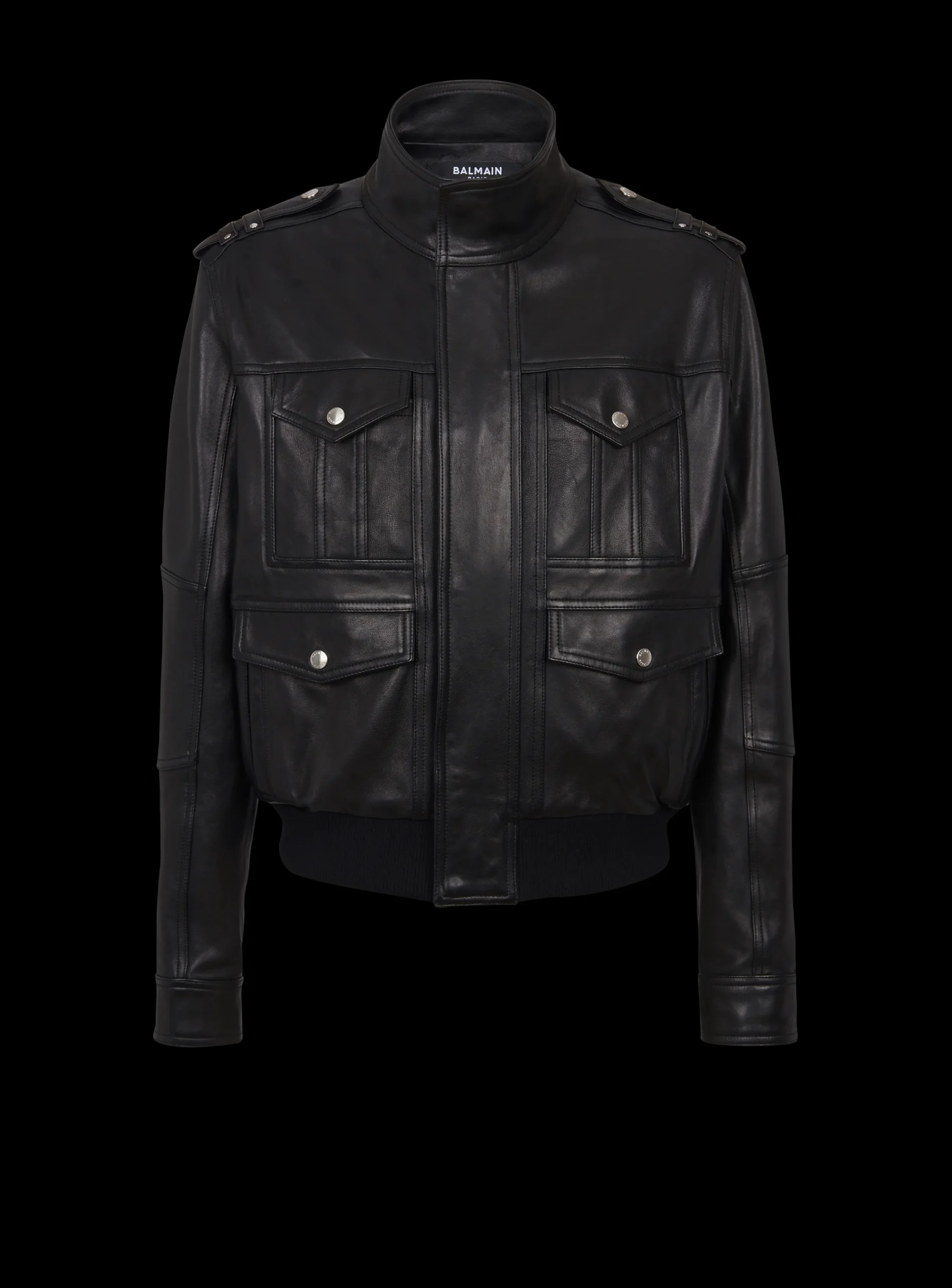 Balmain Lambskin Leather Jacket With 4 Pockets
