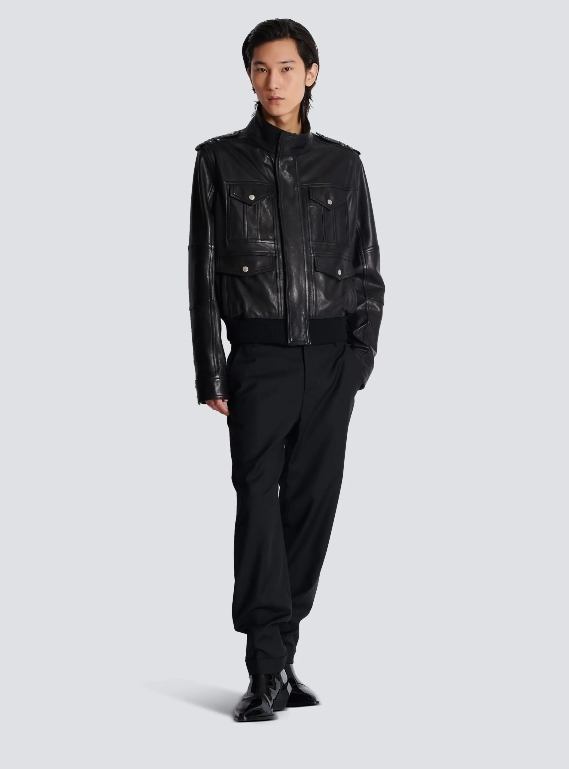 Balmain Lambskin Leather Jacket With 4 Pockets