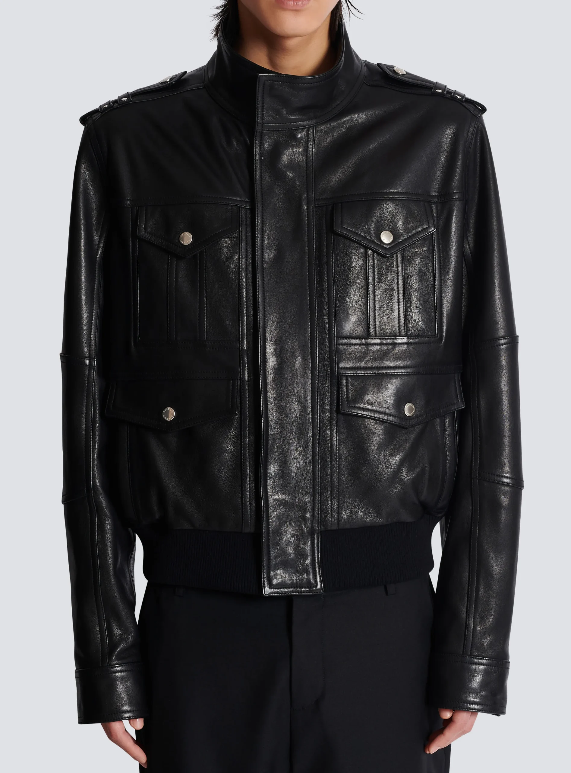 Balmain Lambskin Leather Jacket With 4 Pockets